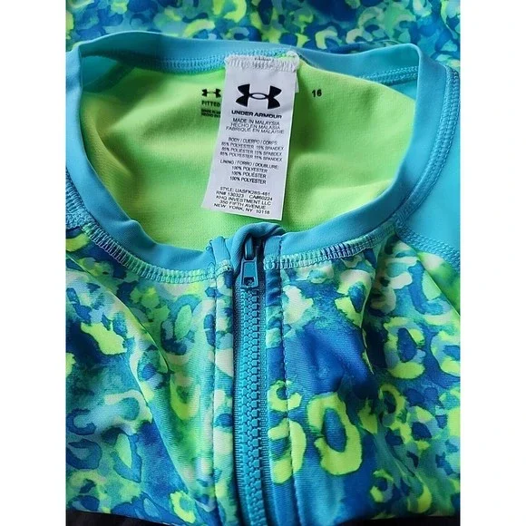 Under Armour Shadow Cheetah Paddleboard Swimsuit Girl 16 Blue Long Sleeve NEW - Picture 5 of 6